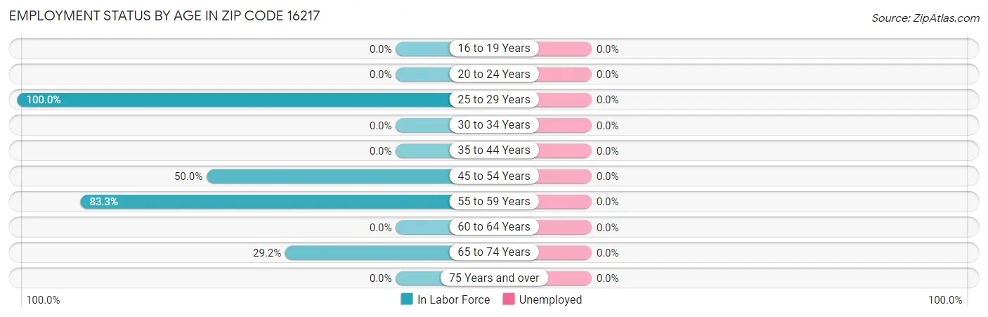 Employment Status by Age in Zip Code 16217