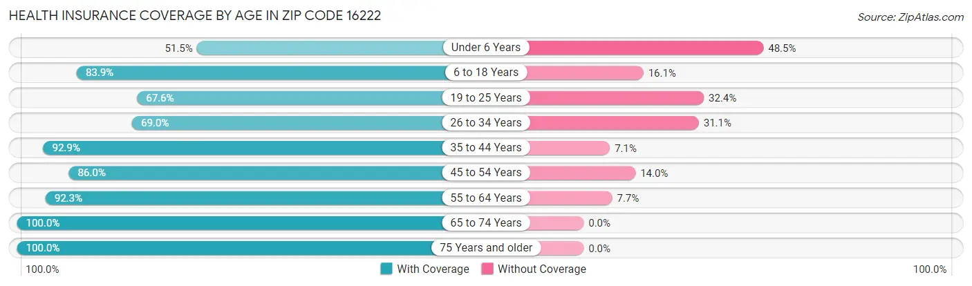 Health Insurance Coverage by Age in Zip Code 16222