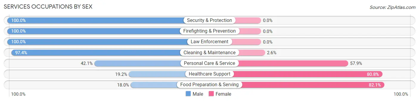 Services Occupations by Sex in Zip Code 16222