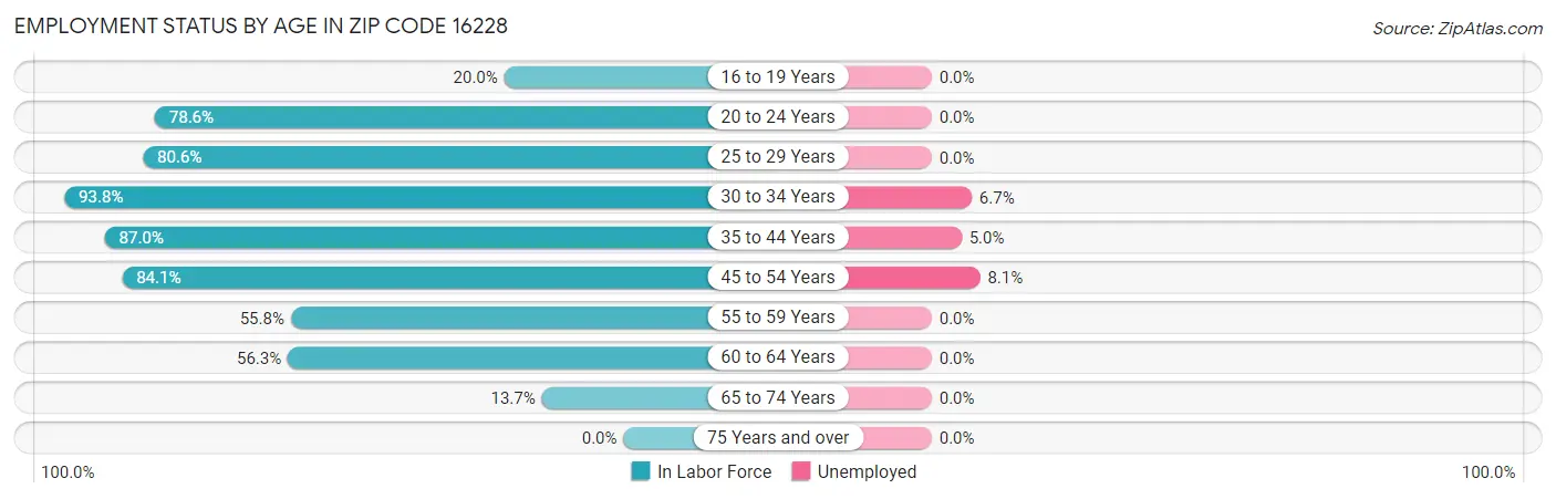 Employment Status by Age in Zip Code 16228