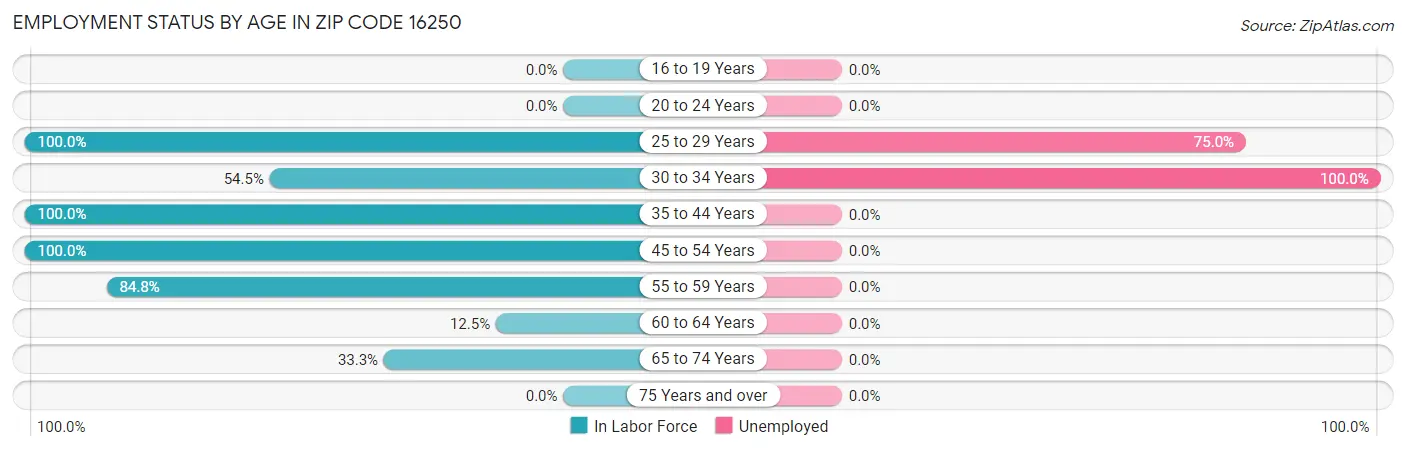Employment Status by Age in Zip Code 16250