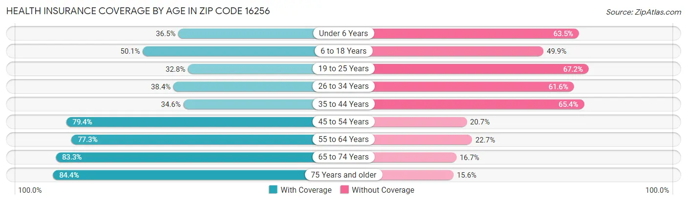 Health Insurance Coverage by Age in Zip Code 16256