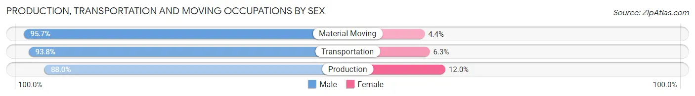 Production, Transportation and Moving Occupations by Sex in Zip Code 16256