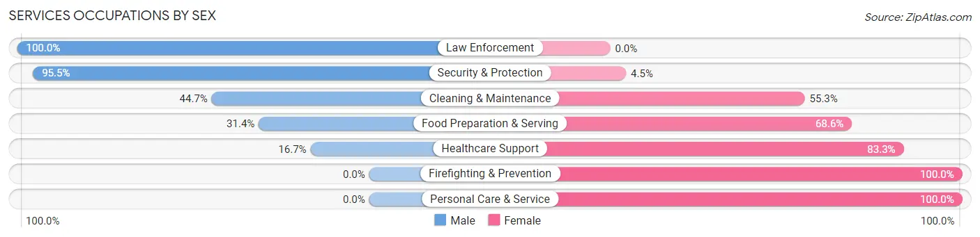 Services Occupations by Sex in Zip Code 16258