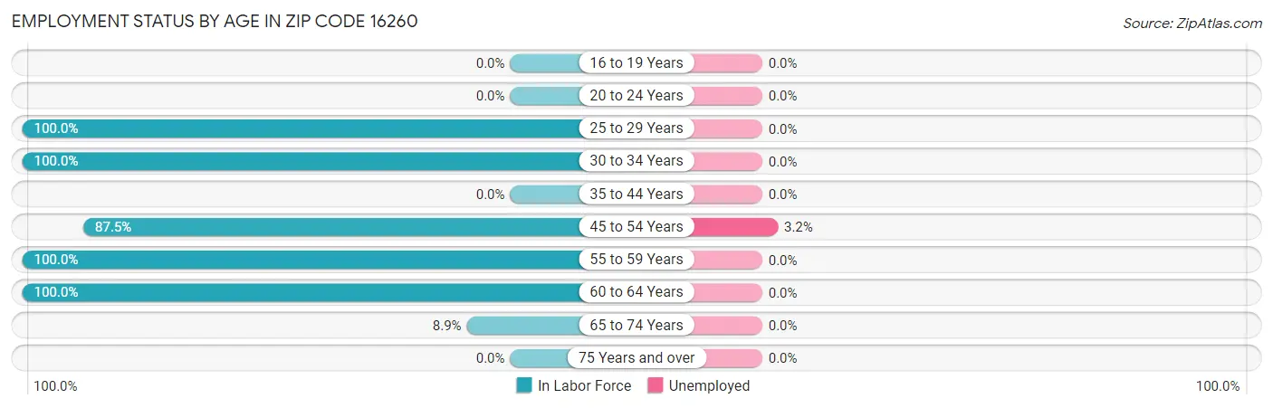 Employment Status by Age in Zip Code 16260