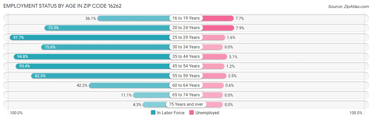 Employment Status by Age in Zip Code 16262