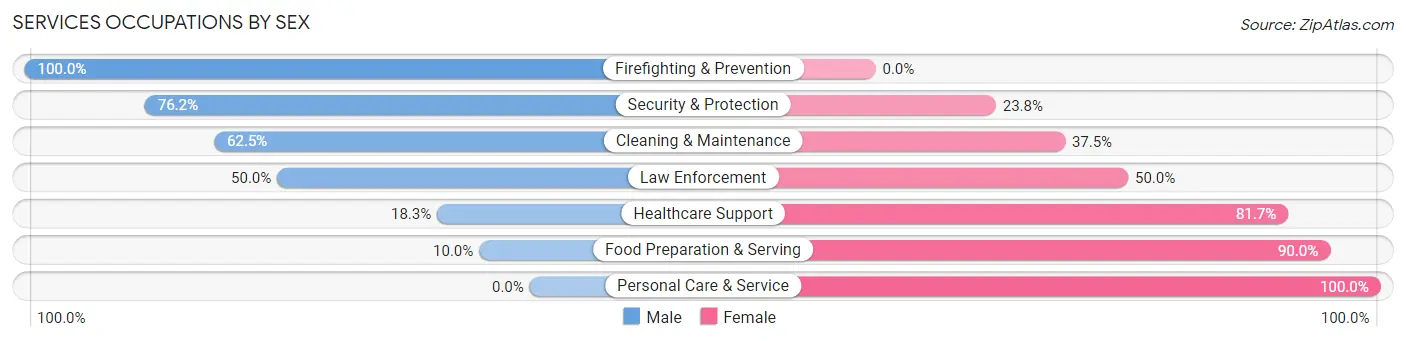 Services Occupations by Sex in Zip Code 16313