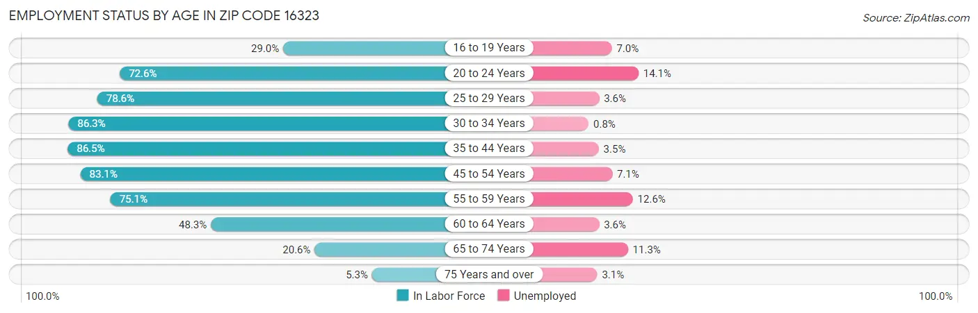 Employment Status by Age in Zip Code 16323