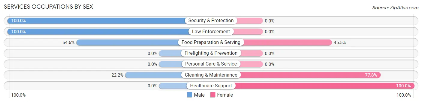 Services Occupations by Sex in Zip Code 16334