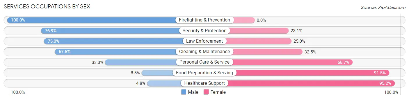 Services Occupations by Sex in Zip Code 16341