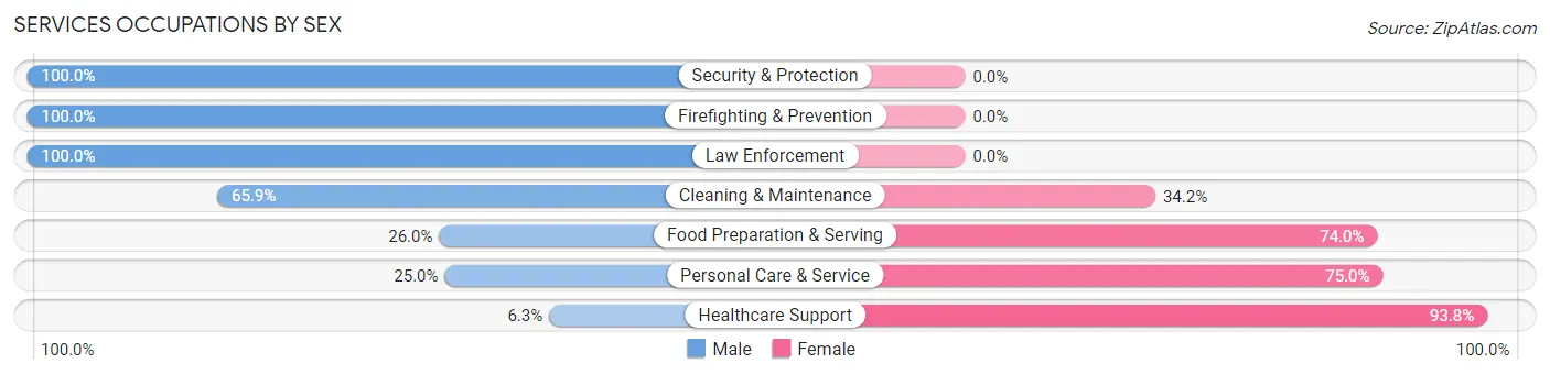 Services Occupations by Sex in Zip Code 16342