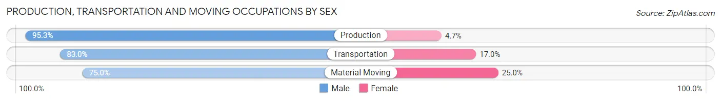 Production, Transportation and Moving Occupations by Sex in Zip Code 16351