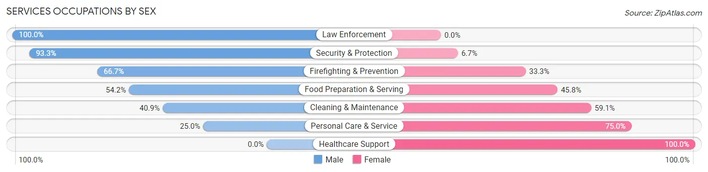 Services Occupations by Sex in Zip Code 16351