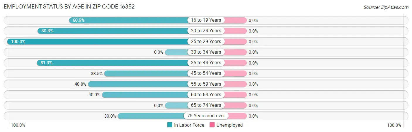Employment Status by Age in Zip Code 16352