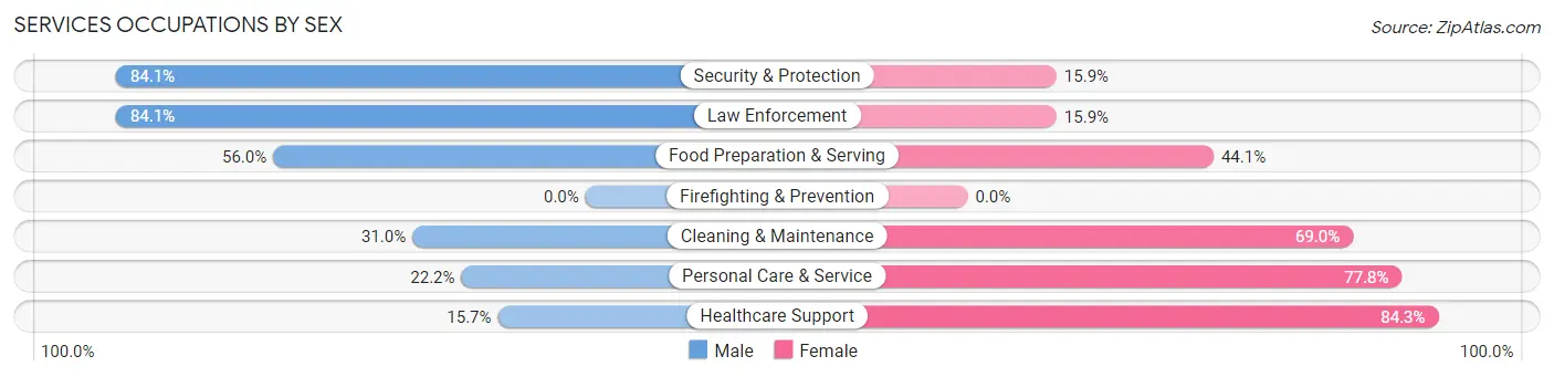 Services Occupations by Sex in Zip Code 16353