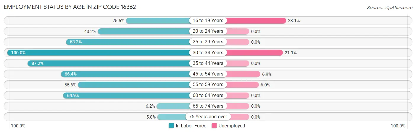 Employment Status by Age in Zip Code 16362