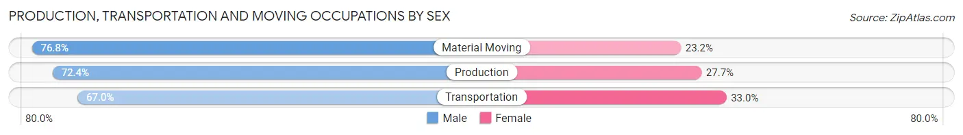 Production, Transportation and Moving Occupations by Sex in Zip Code 16365