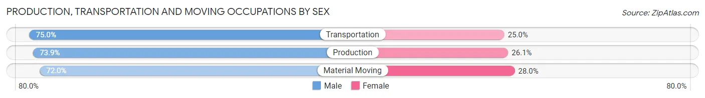 Production, Transportation and Moving Occupations by Sex in Zip Code 16371