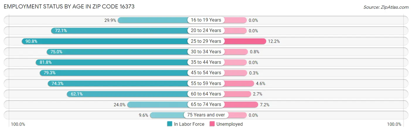 Employment Status by Age in Zip Code 16373