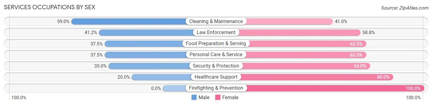 Services Occupations by Sex in Zip Code 16374