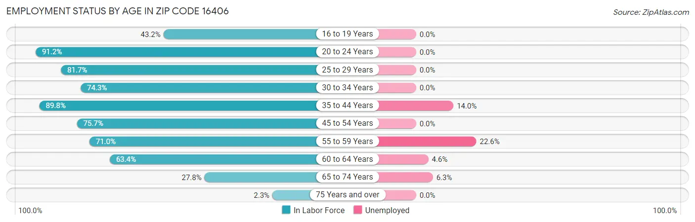Employment Status by Age in Zip Code 16406