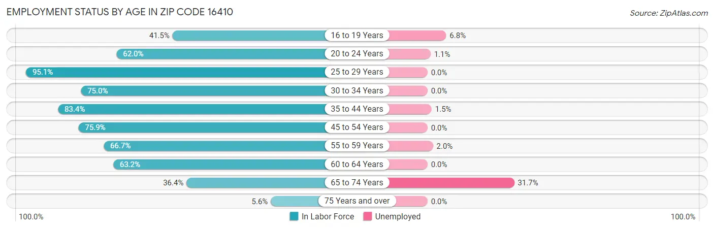 Employment Status by Age in Zip Code 16410