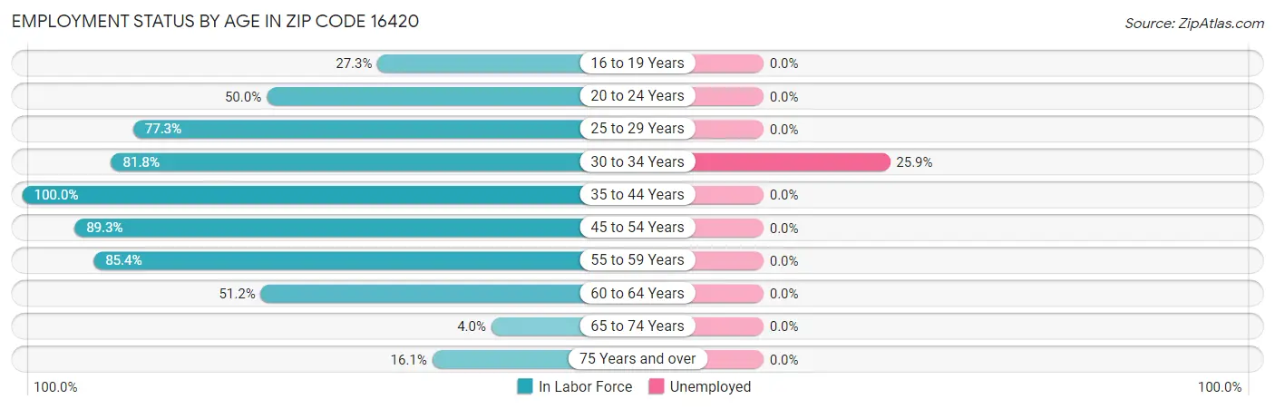 Employment Status by Age in Zip Code 16420