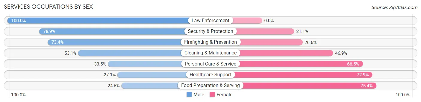Services Occupations by Sex in Zip Code 16508