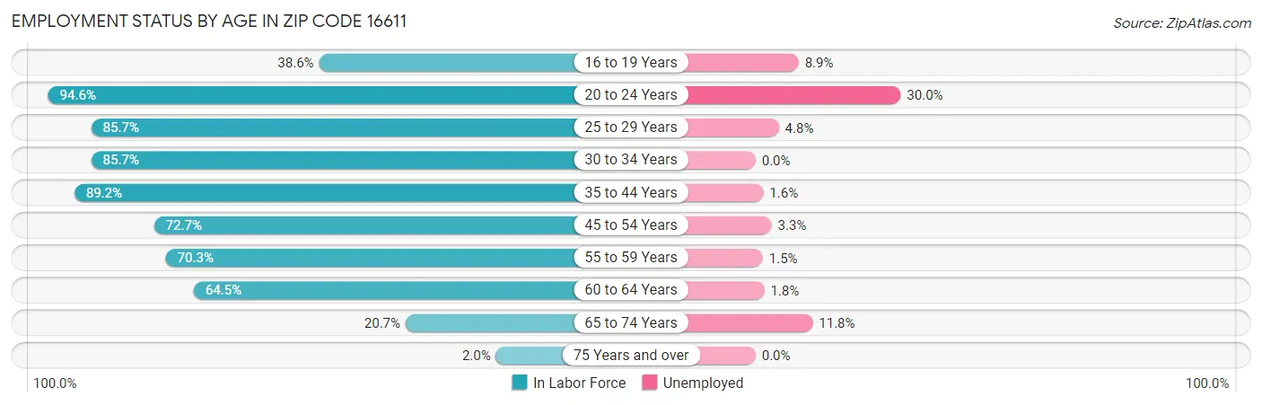 Employment Status by Age in Zip Code 16611