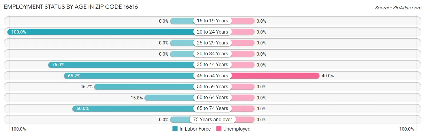 Employment Status by Age in Zip Code 16616