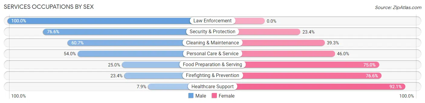 Services Occupations by Sex in Zip Code 16625