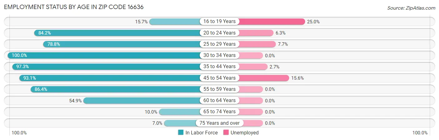 Employment Status by Age in Zip Code 16636