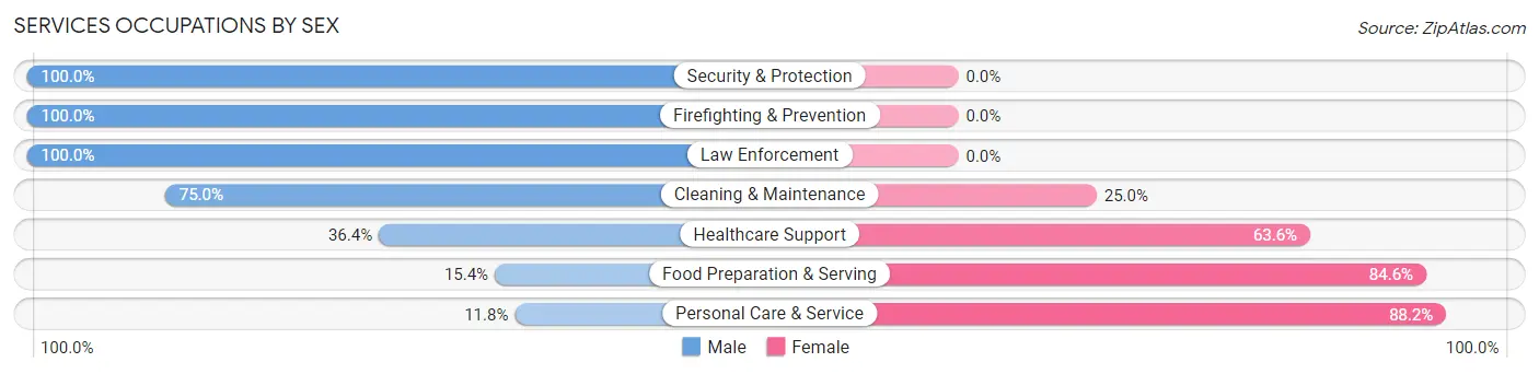 Services Occupations by Sex in Zip Code 16636