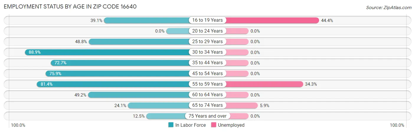 Employment Status by Age in Zip Code 16640