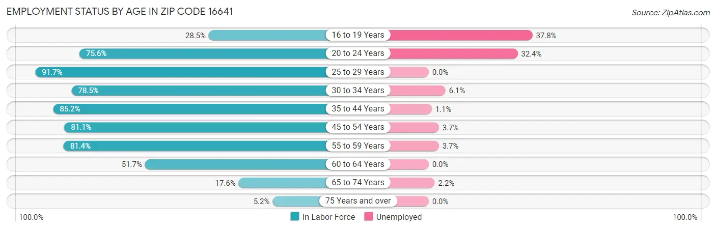 Employment Status by Age in Zip Code 16641