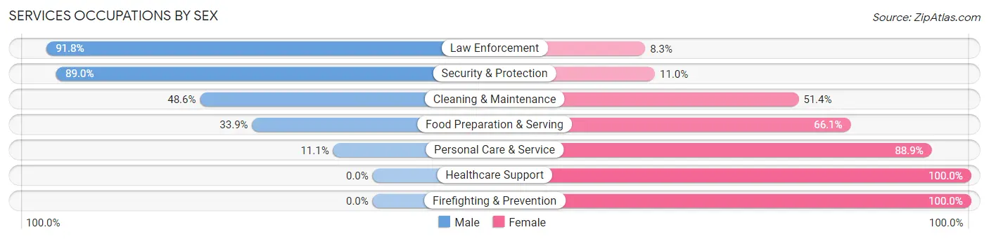 Services Occupations by Sex in Zip Code 16651