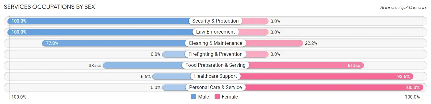 Services Occupations by Sex in Zip Code 16655
