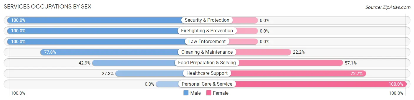 Services Occupations by Sex in Zip Code 16657