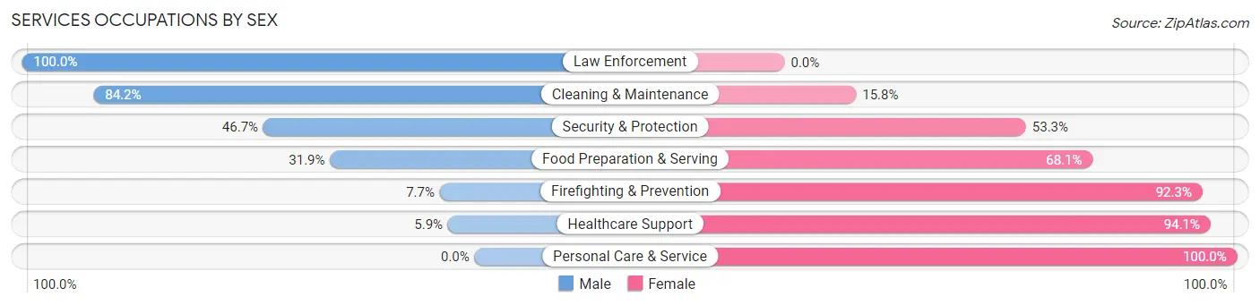Services Occupations by Sex in Zip Code 16662