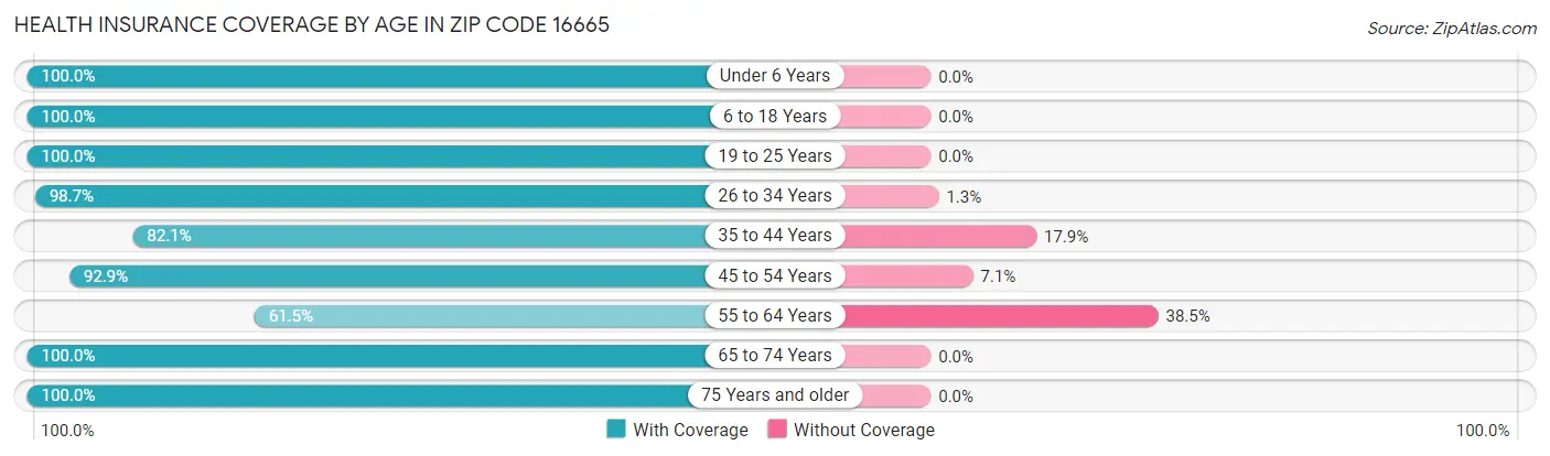 Health Insurance Coverage by Age in Zip Code 16665