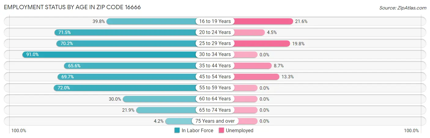 Employment Status by Age in Zip Code 16666