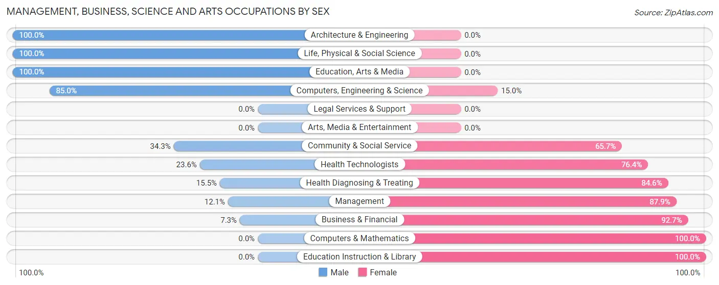 Management, Business, Science and Arts Occupations by Sex in Zip Code 16666