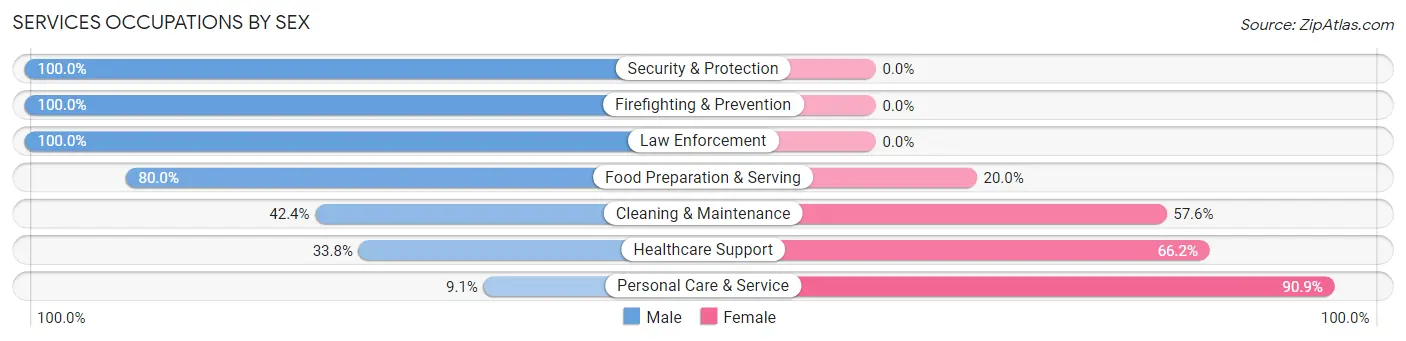 Services Occupations by Sex in Zip Code 16666