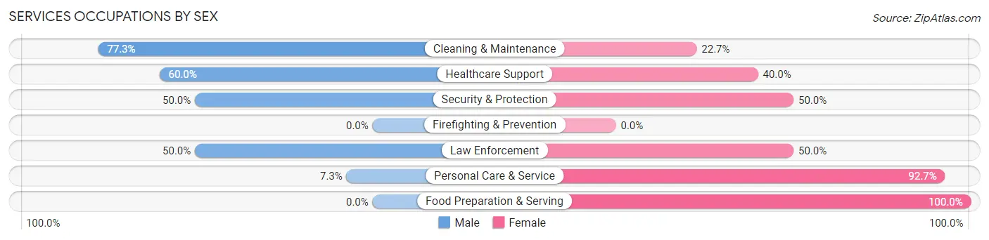 Services Occupations by Sex in Zip Code 16667