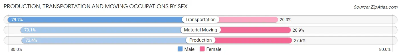 Production, Transportation and Moving Occupations by Sex in Zip Code 16668