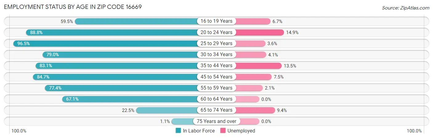 Employment Status by Age in Zip Code 16669