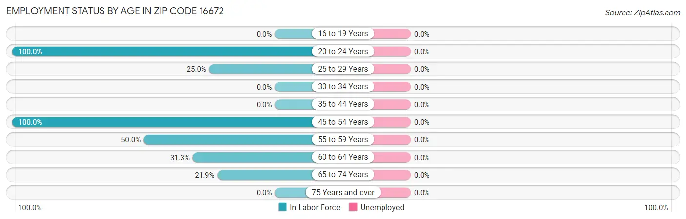 Employment Status by Age in Zip Code 16672