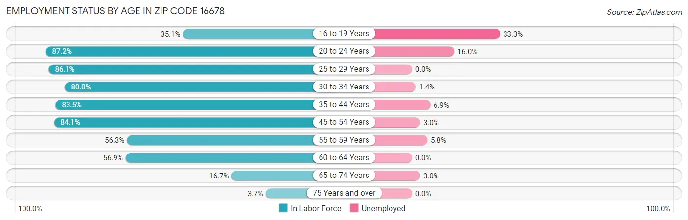 Employment Status by Age in Zip Code 16678