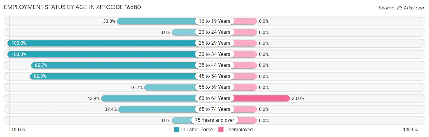 Employment Status by Age in Zip Code 16680