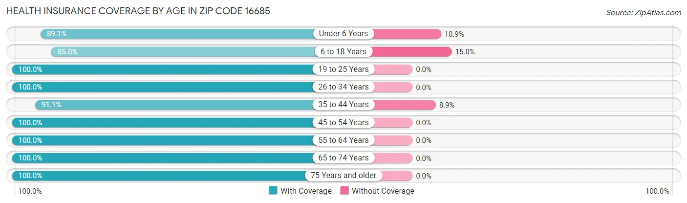 Health Insurance Coverage by Age in Zip Code 16685
